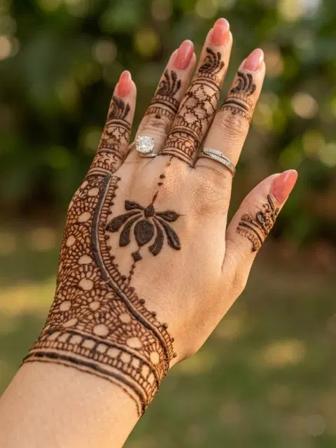 simple lotus back hand mehndi design