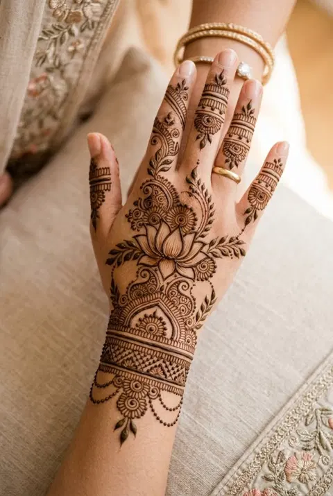 simple stylish flower back hand mehndi design