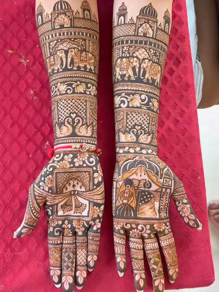 Bridal Full Hand Mehndi Design with Figures