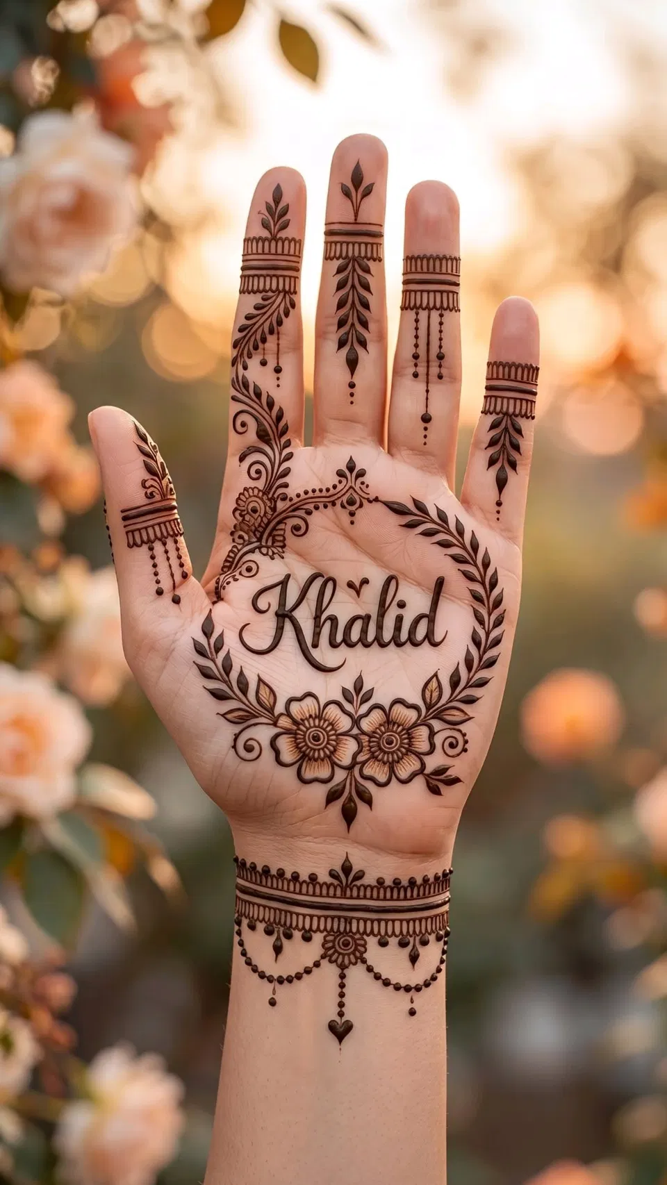 Arabic Bridal Back Hand Mehndi Design with Gol Tikki and Hidden Name (2)