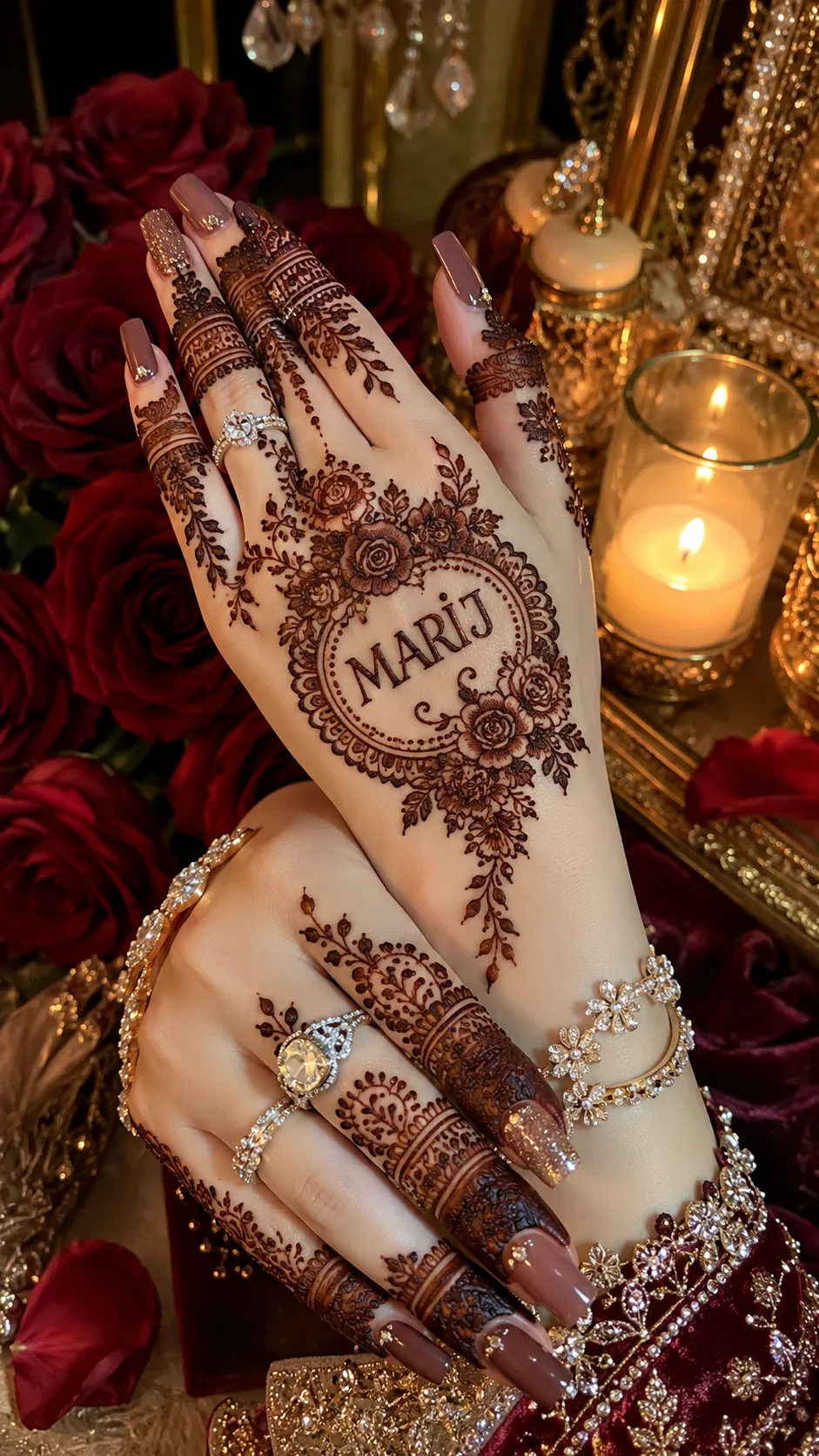 Arabic Back Hand Mehndi Design with Gol Tikki and Flowers