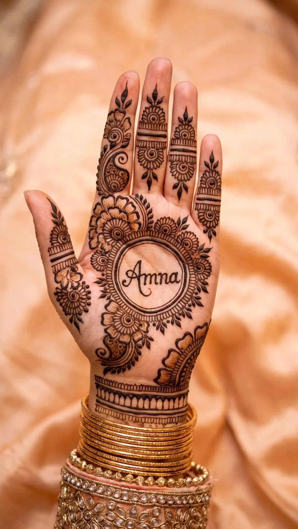 Arabic Bridal Back Hand Mehndi Design with Gol Tikki and Hidden Name (3)