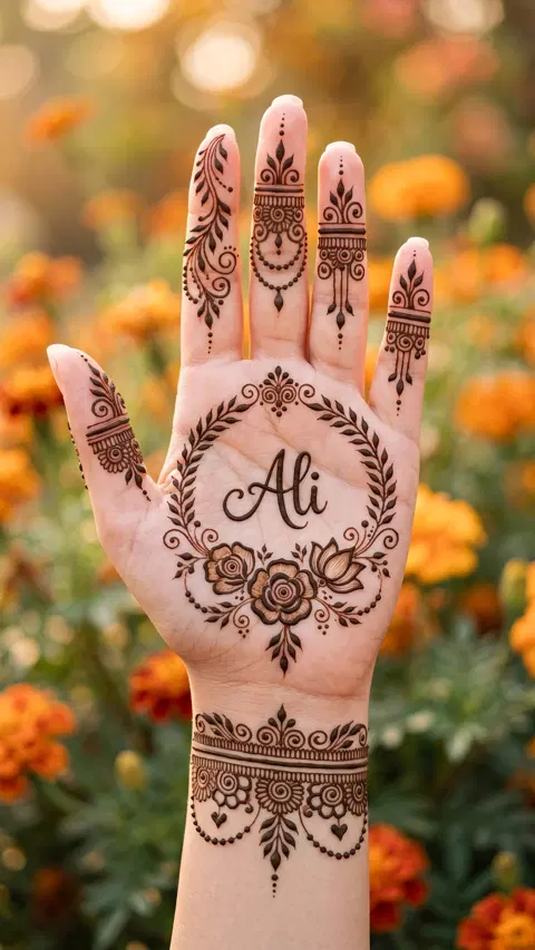 arabic bridal circle back hand mehndi design