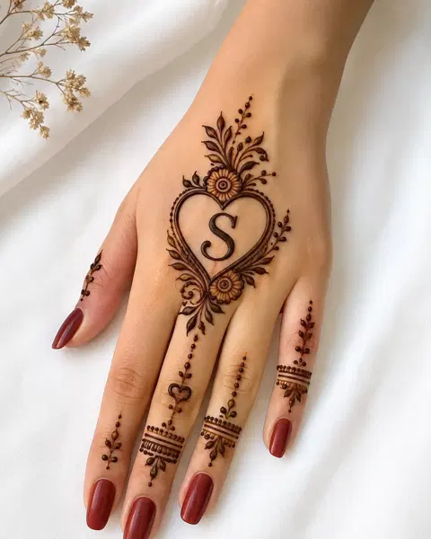 simple stylish heart front hand mehndi design