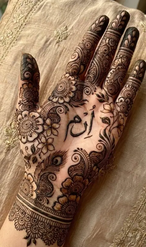 arabic stylish name front hand mehndi design