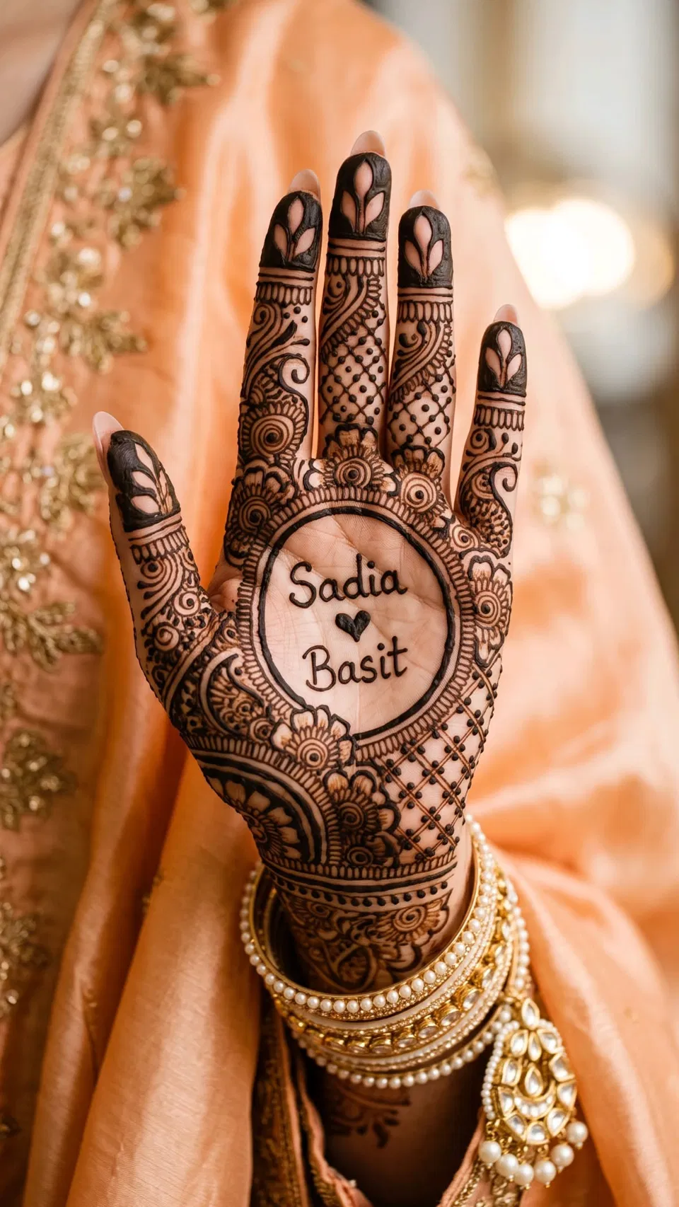 Arabic Back Hand Mehndi Design with Gol Tikki and Hidden Name