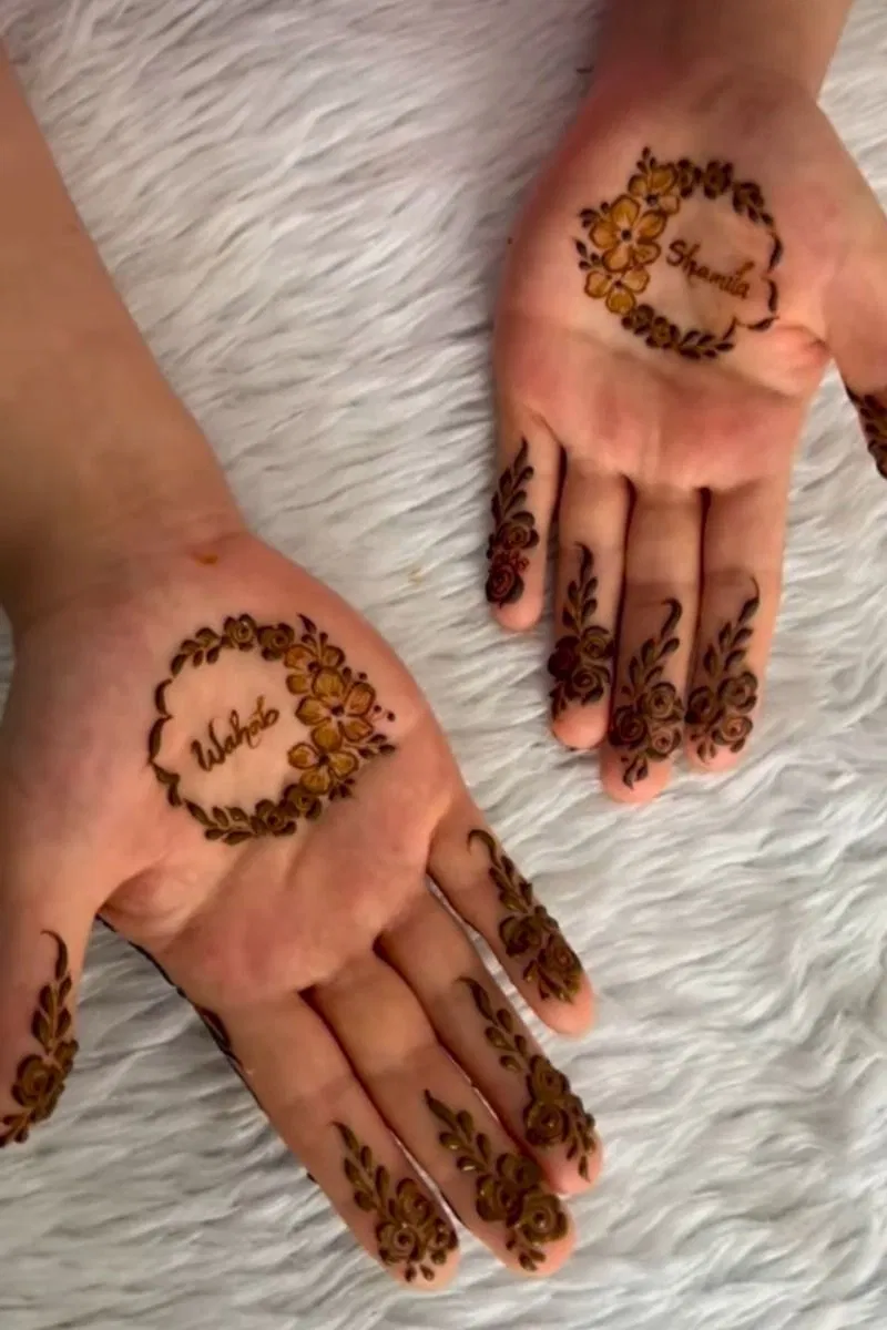 Minimal Simple Finger Mehndi Design with Gol Tikki, Jaal and Hidden Name for Eid
