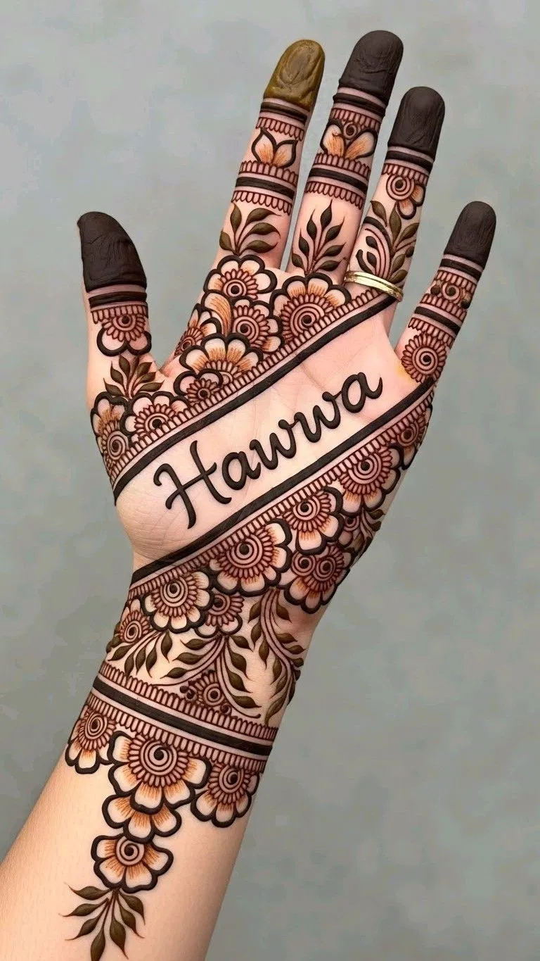 Full Hand Mehndi Design with Hidden Name
