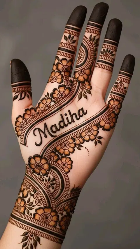 arabic indian name front hand mehndi design