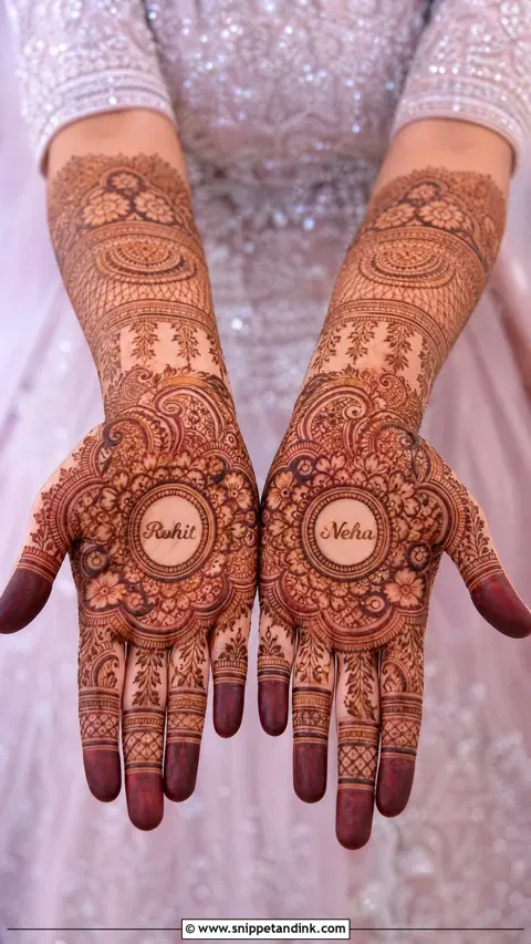 bridal indian circle back hand mehndi design