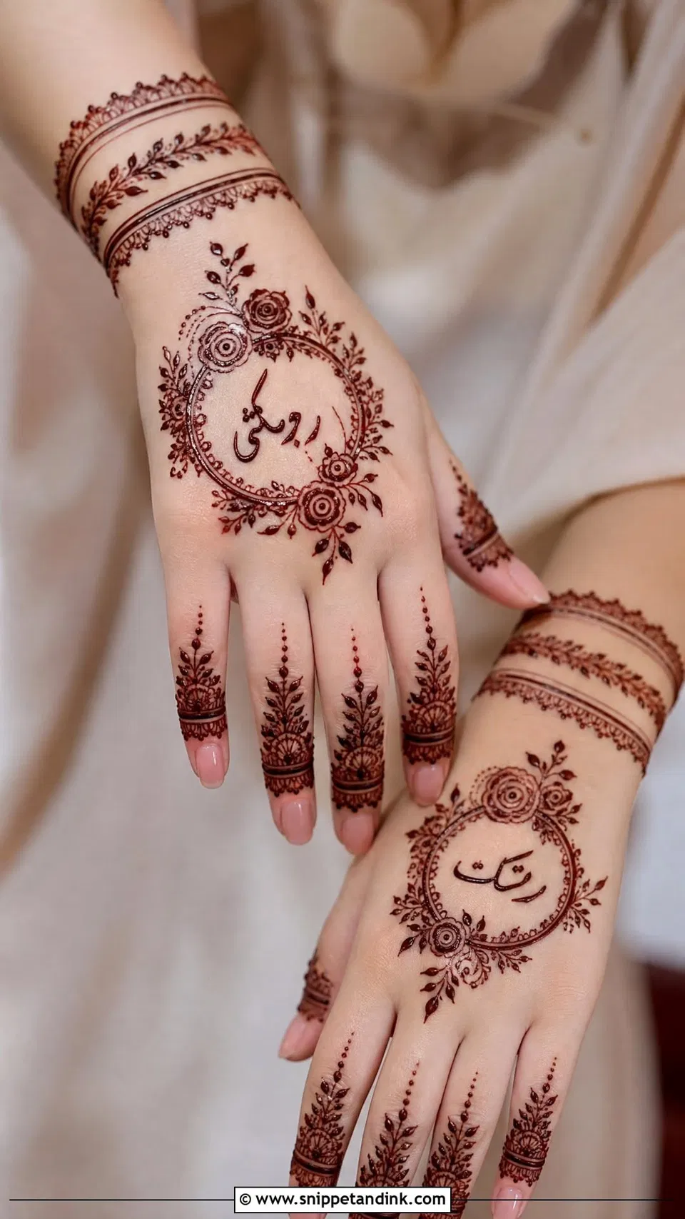 Back Hand Mehndi Design with Gol Tikki and Figures for Eid