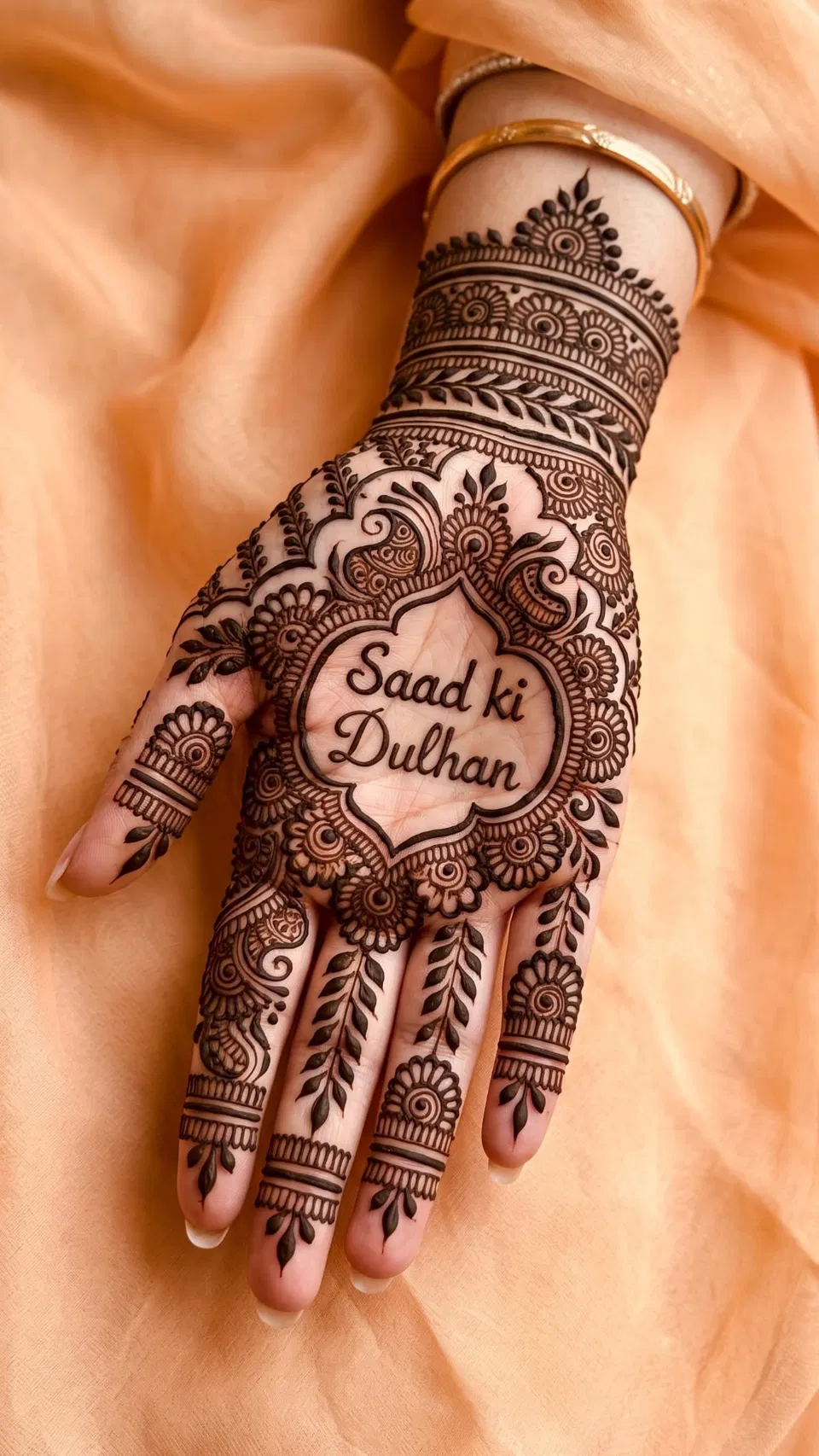 Bridal Stylish Back Hand Mehndi Design with Figures and Hidden Name (2)