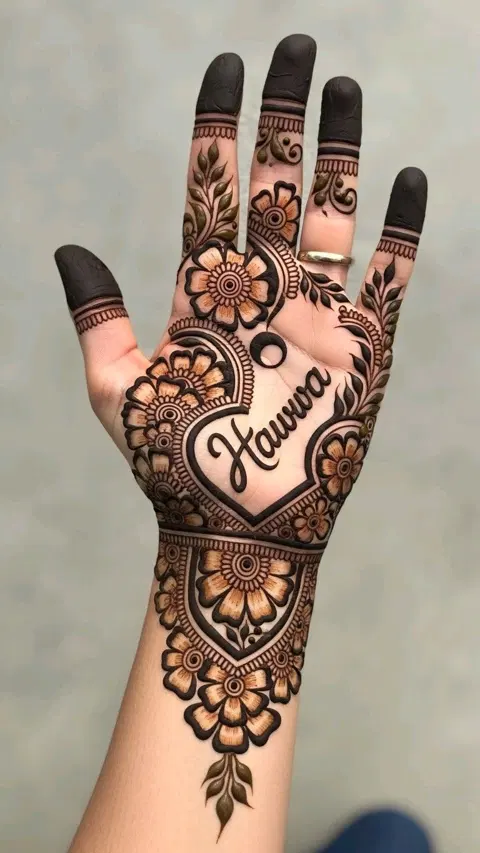 arabic bridal heart full hand mehndi design