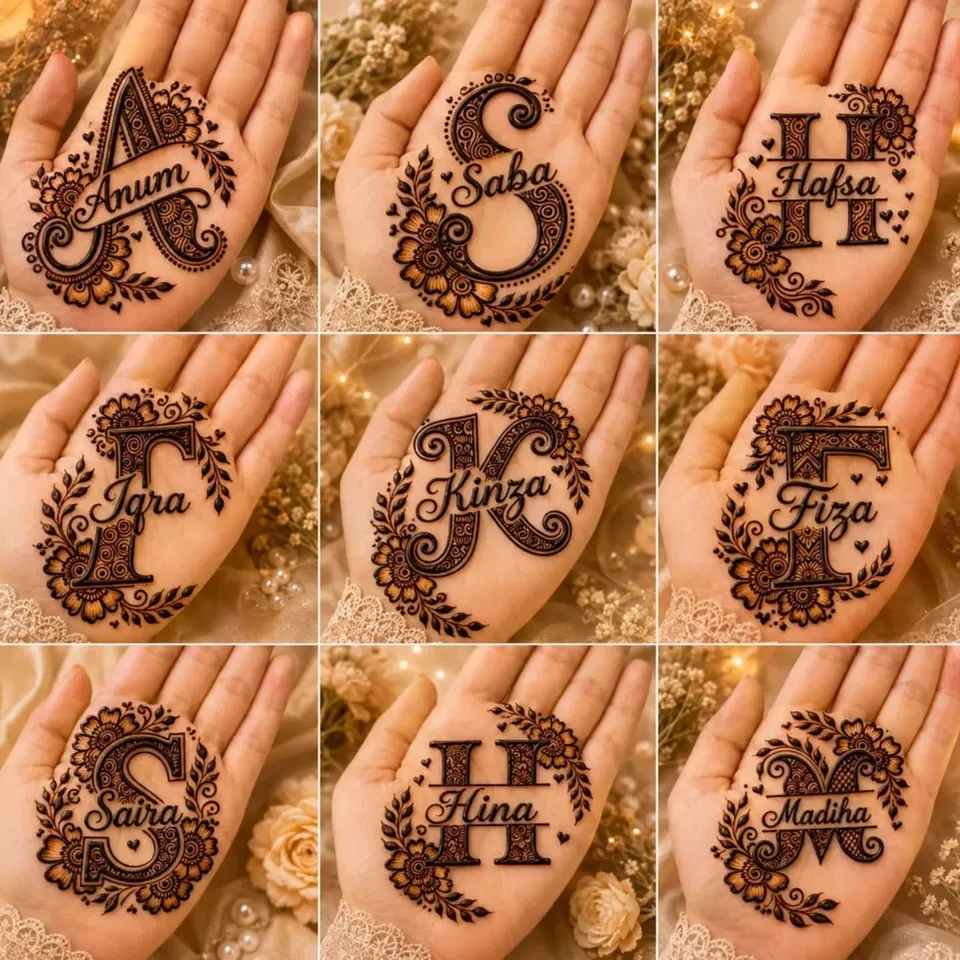 Simple Back Hand Mehndi Design with Gol Tikki, Jaal and Hidden Name