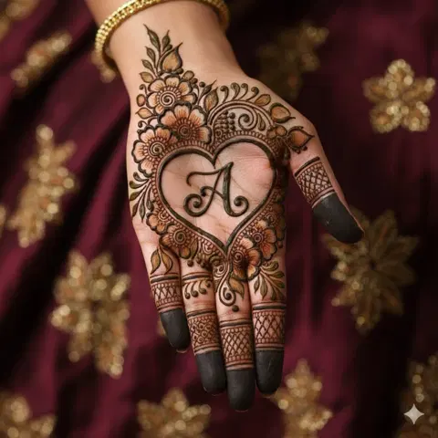 heart front hand mehndi design