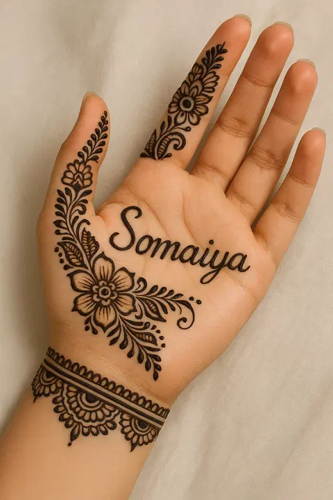 arabic simple name front hand mehndi design