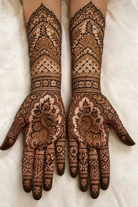 bridal circle back hand mehndi design