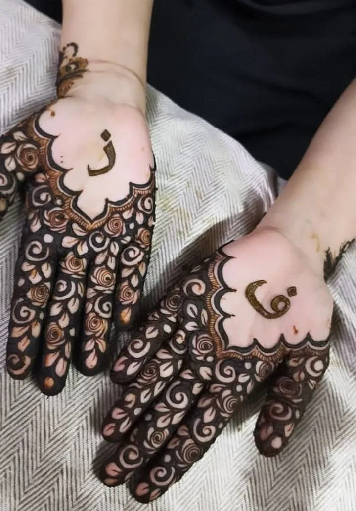 Bridal Pakistani Front Hand Mehndi Design with Hidden Name