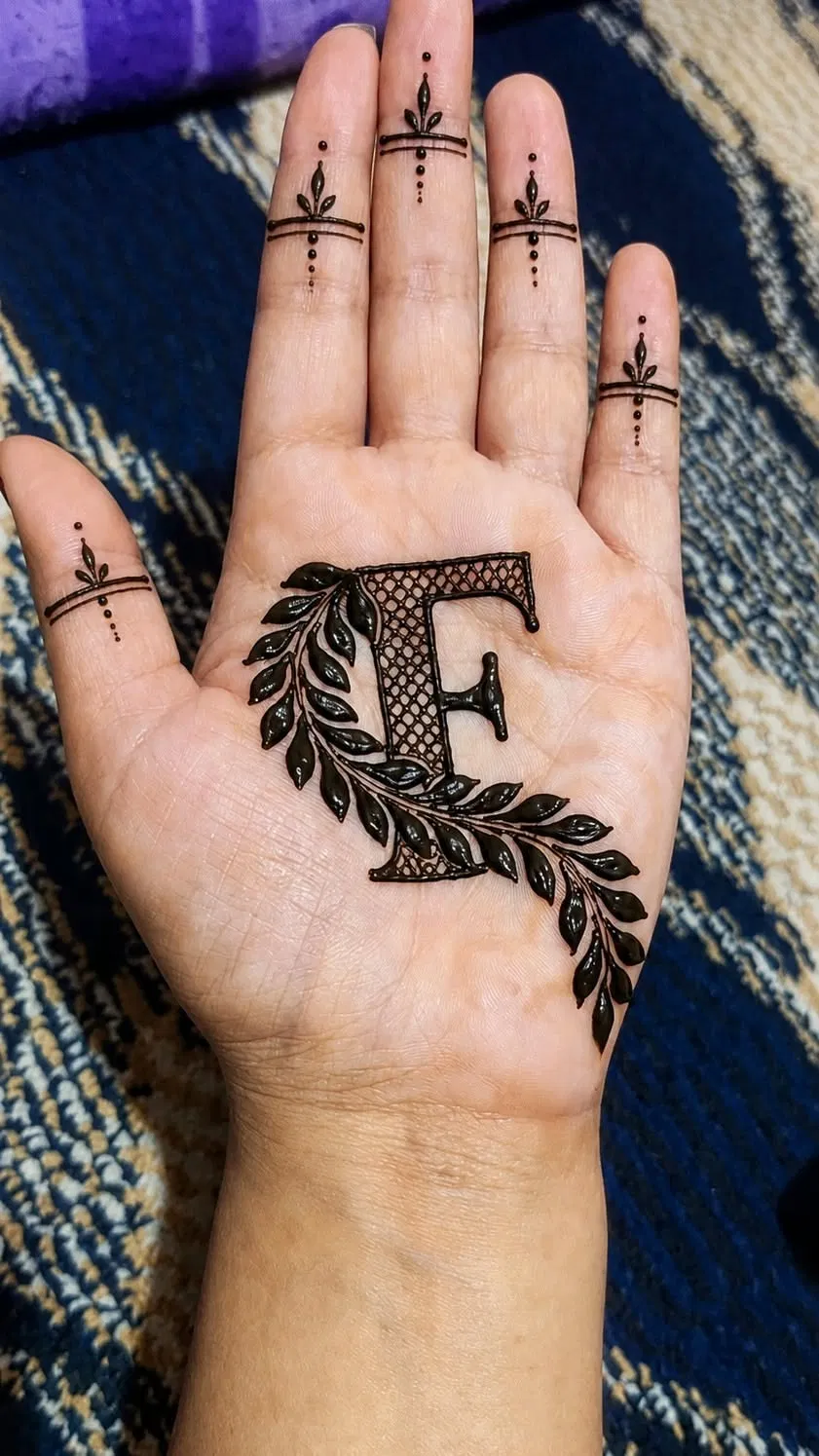 Simple Front Hand Mehndi Design with Jaal and Hidden Name