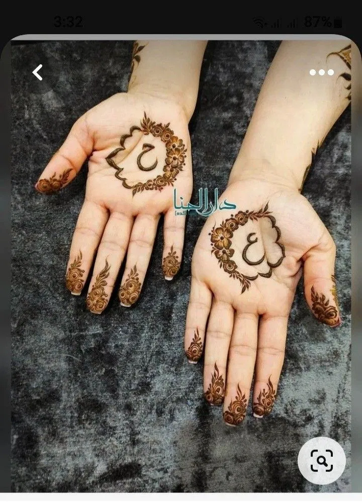 Arabic Simple Finger Mehndi Design with Gol Tikki and Hearts for Eid