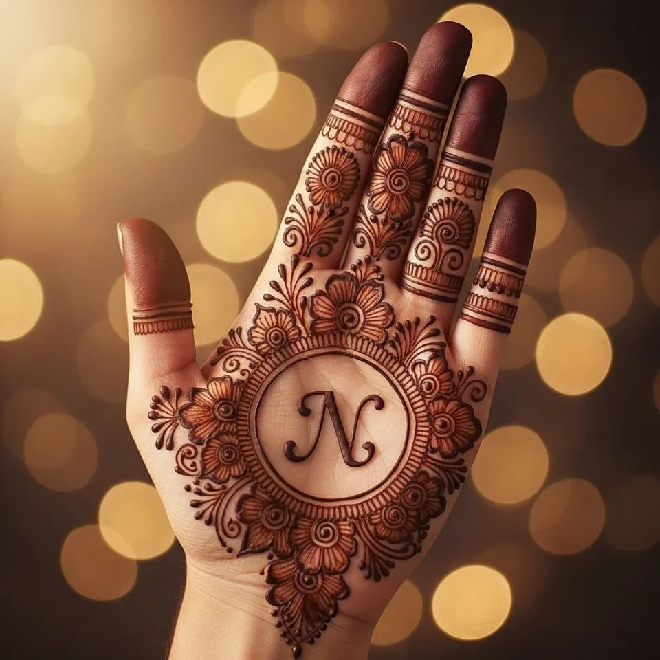 Bridal Full Hand Mehndi Design with Gol Tikki and Hidden Name