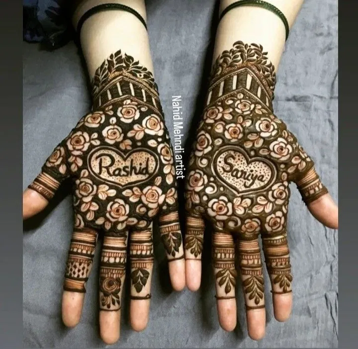 Mehndi Design with Figures and Hidden Name