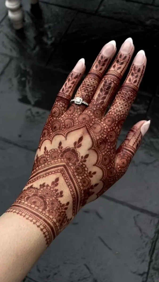 Bridal Pakistani Back Hand Mehndi Design with Gol Tikki and Flowers for Eid