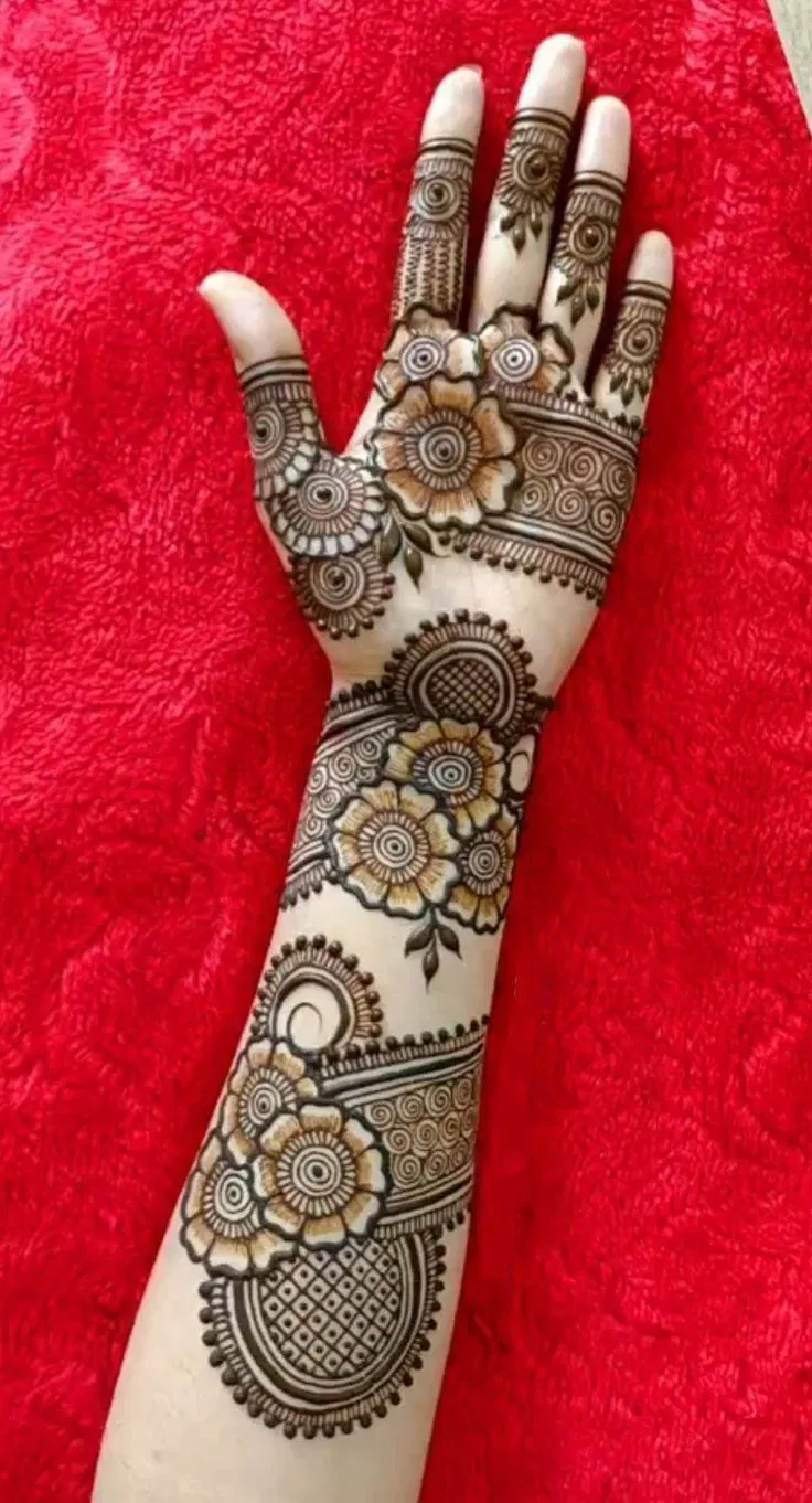 Arabic Indian Arm Mehndi Design with Deity and Flowers