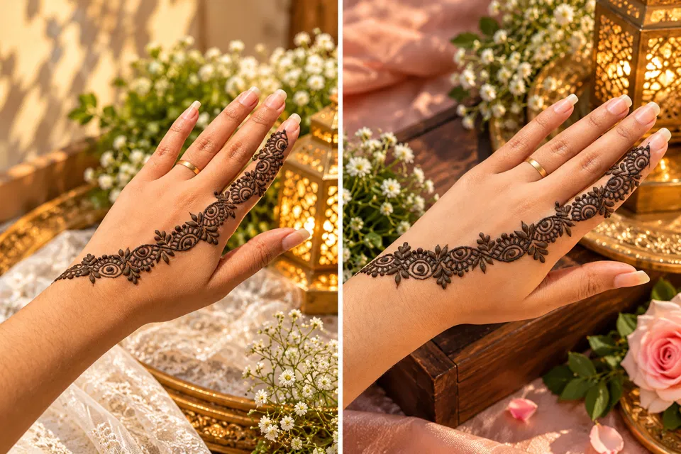 Simple Back Hand Mehndi Design with Jaal