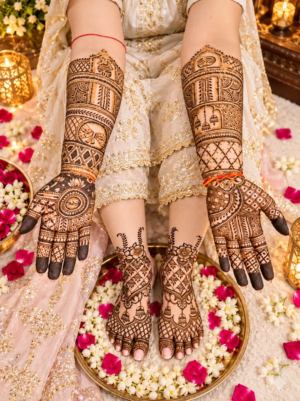 Bridal Back Hand Mehndi Design with Figures and Hearts (3)