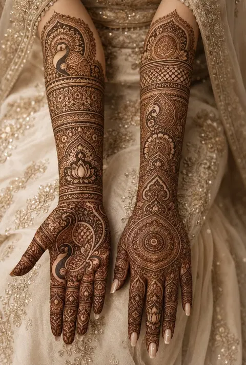arabic bridal circle front hand mehndi design