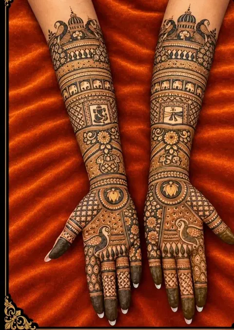 bridal circle back hand mehndi design
