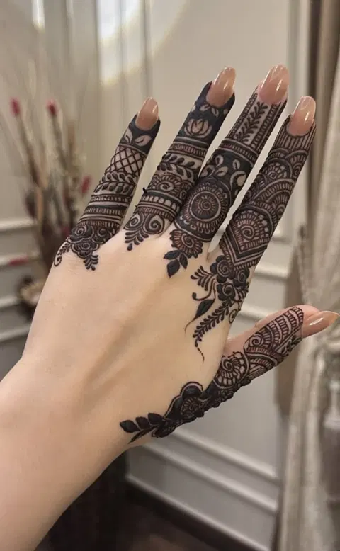 aesthetic indian back hand mehndi design