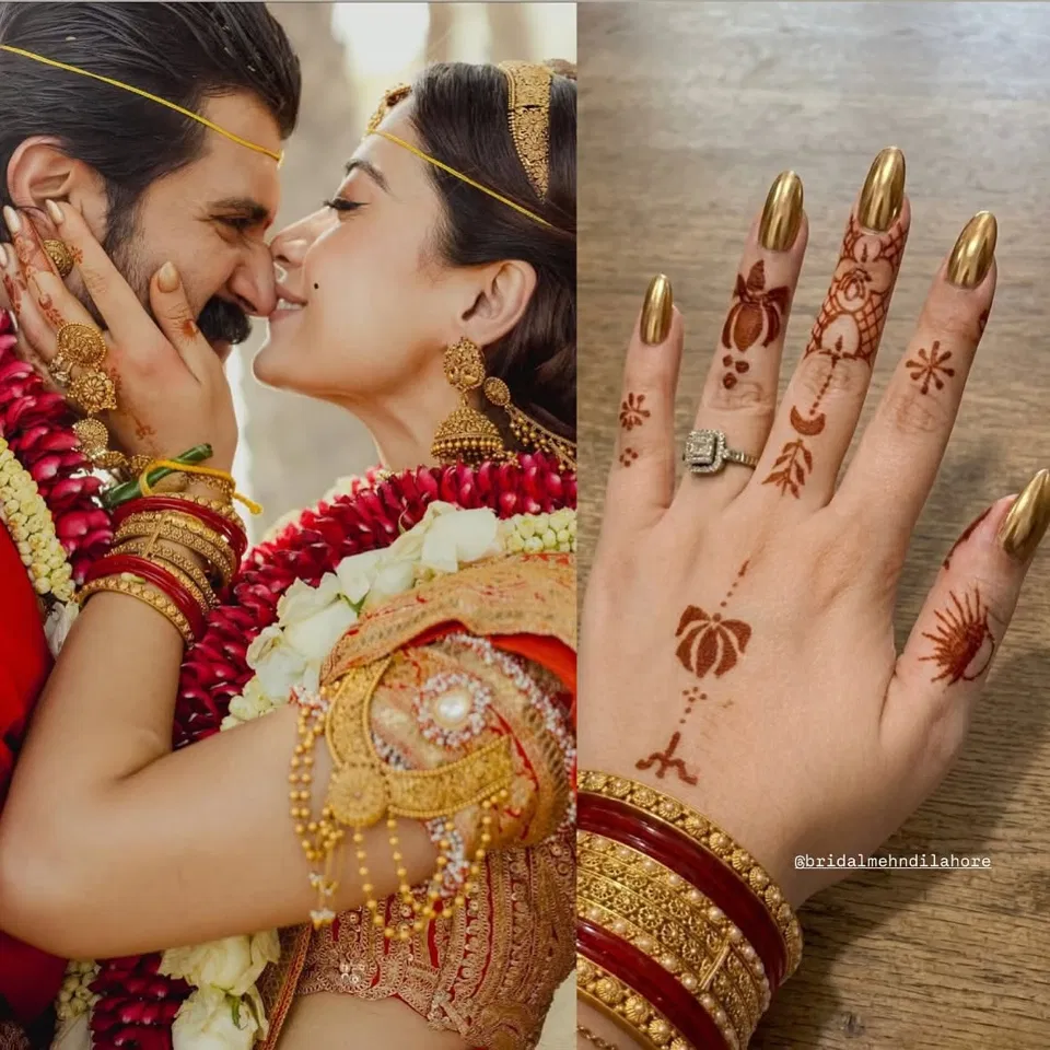 Bridal Royal Finger Mehndi Design with Figures and Hearts