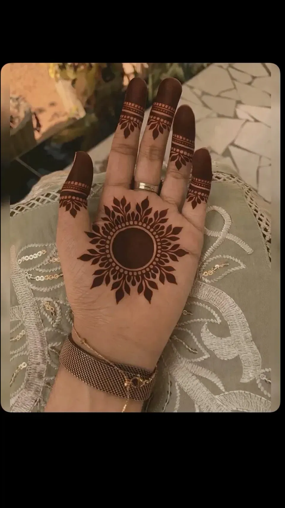 Aesthetic Royal Back Hand Mehndi Design with Bel, Gol Tikki and Jaal for Sawan