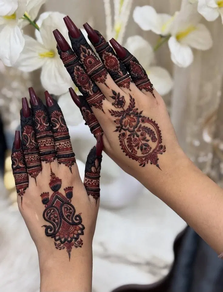 Royal Simple Back Hand Mehndi Design with Gol Tikki, Flowers and Jaal for Engagement