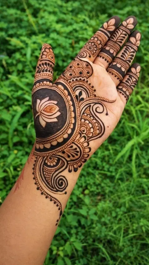 aesthetic simple circle front hand mehndi design