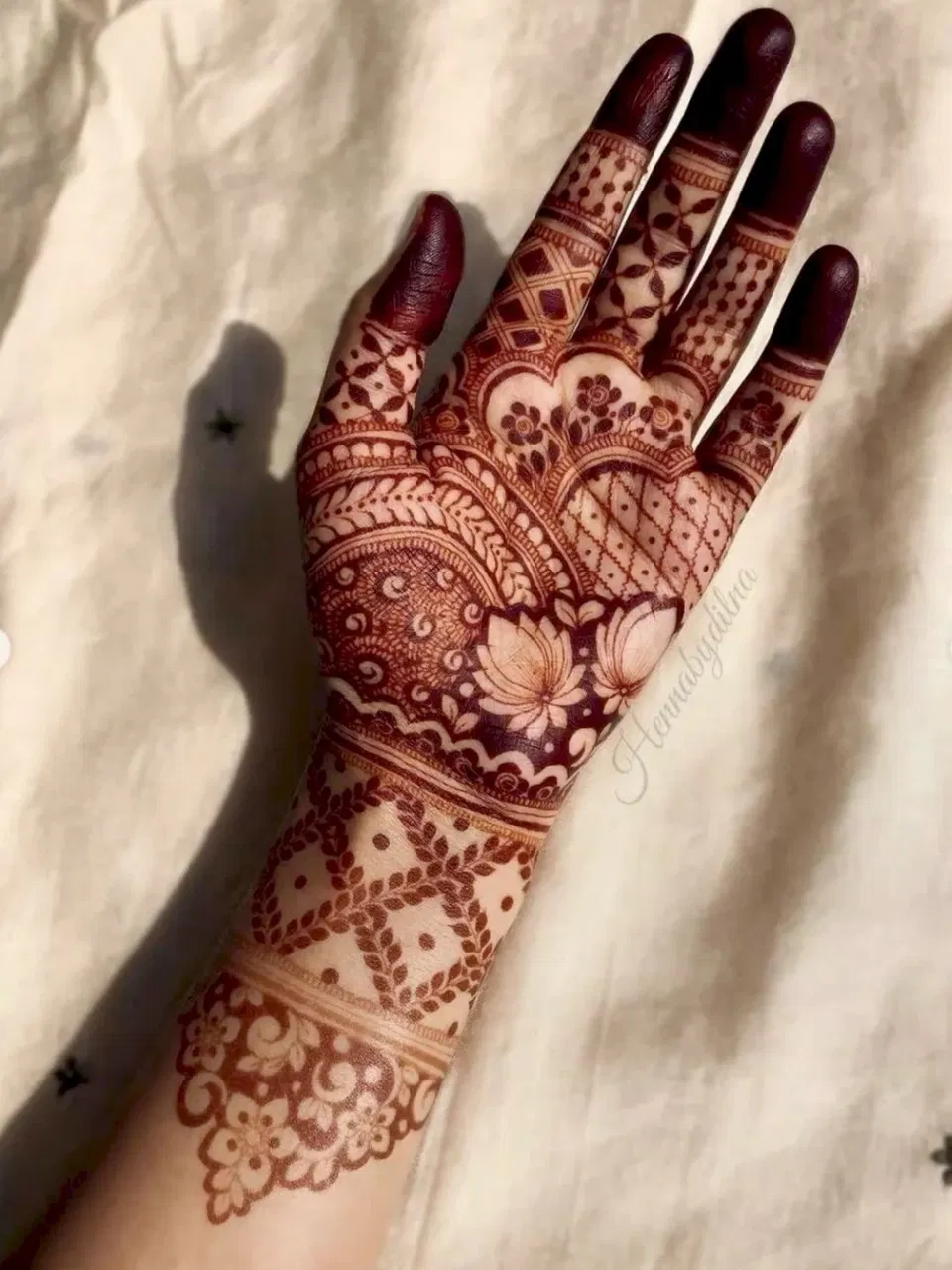 Aesthetic Indian Arm Mehndi Design with Flowers and Lotus