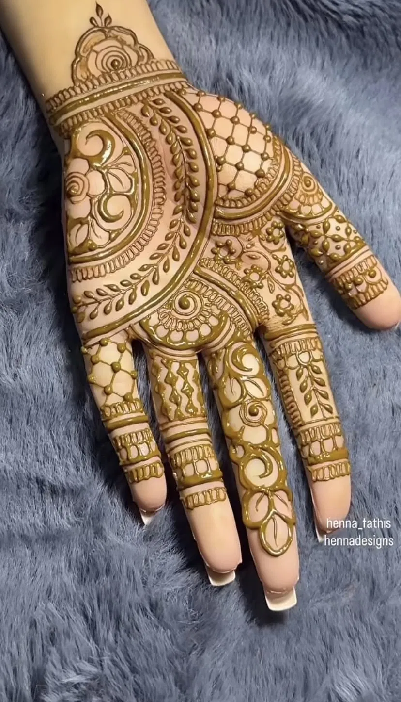 Arabic Royal Front Hand Mehndi Design with Gol Tikki