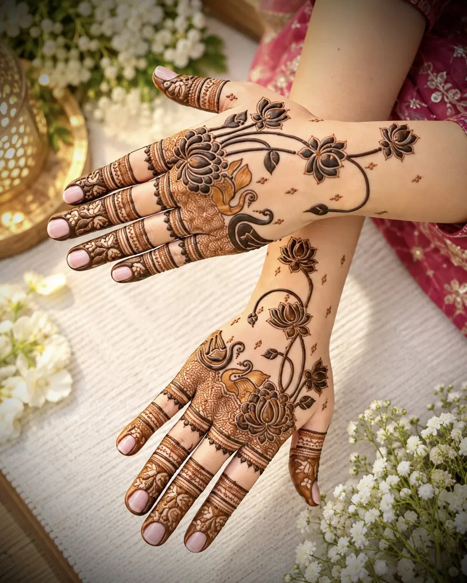 Arabic Full Hand Mehndi Design with Flowers