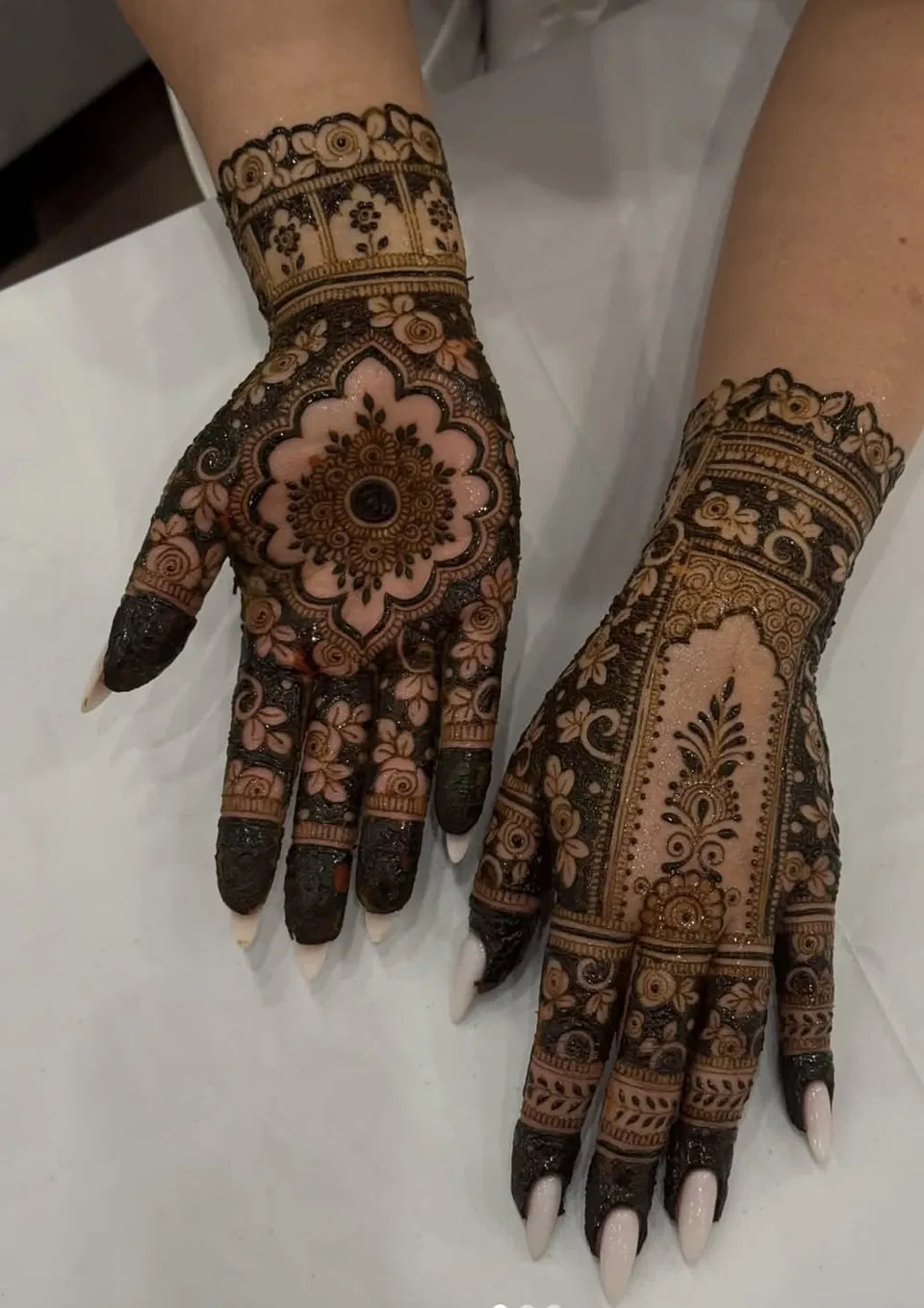 Aesthetic Bridal Back Hand Mehndi Design with Gol Tikki (3)