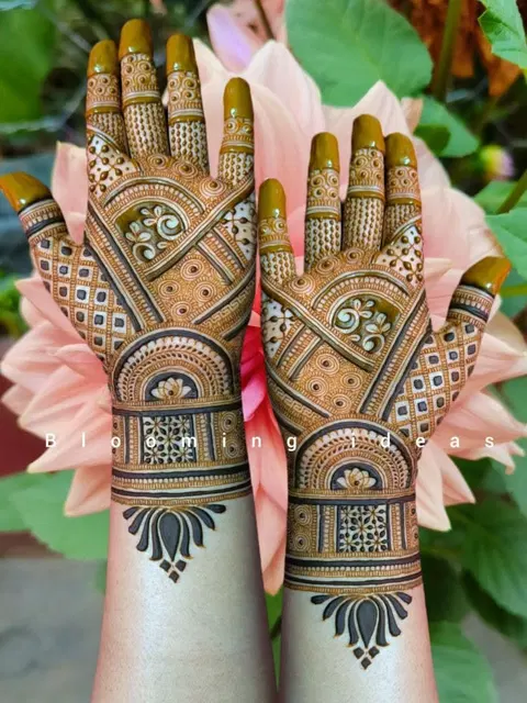 bridal indian flower back hand mehndi design