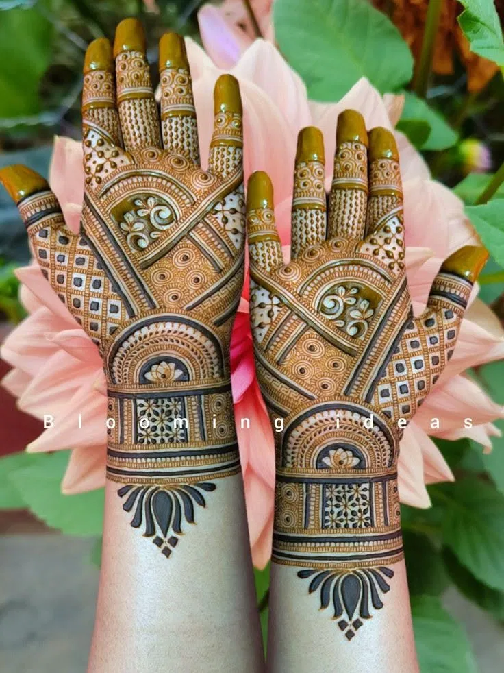 Bridal Indian Back Hand Mehndi Design with Flowers for Teej