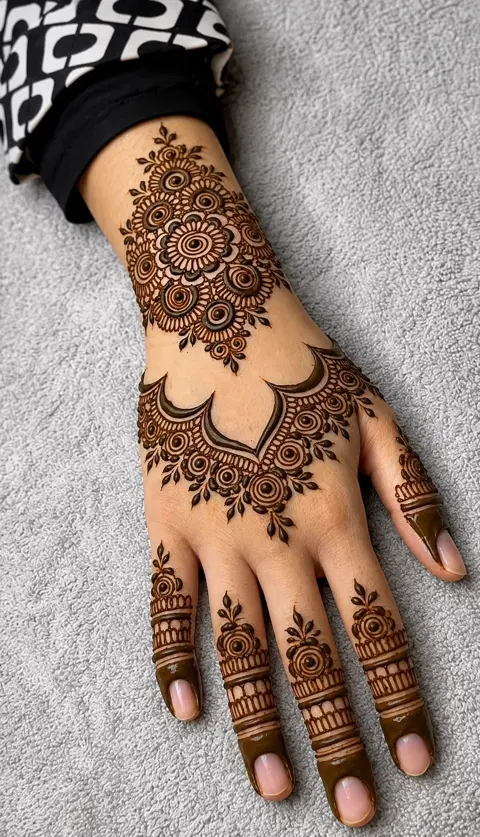 bridal stylish jaal full hand mehndi design