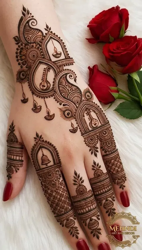 aesthetic bridal circle full hand mehndi design