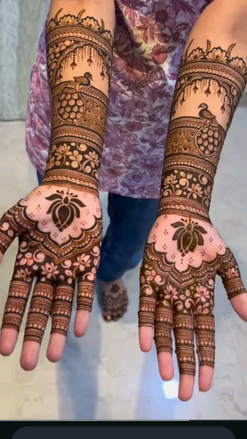 Aesthetic Bridal Front Hand Mehndi Design with Jaal and Lotus for Karwa Chauth