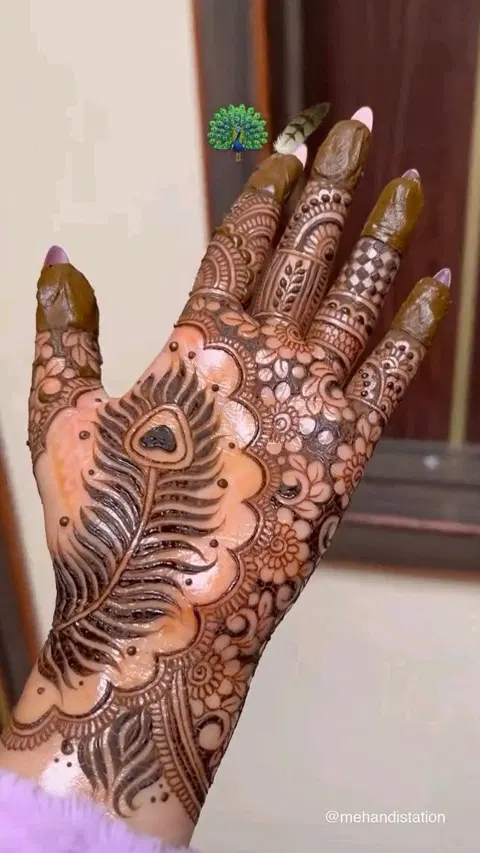 stylish peacock front hand mehndi design