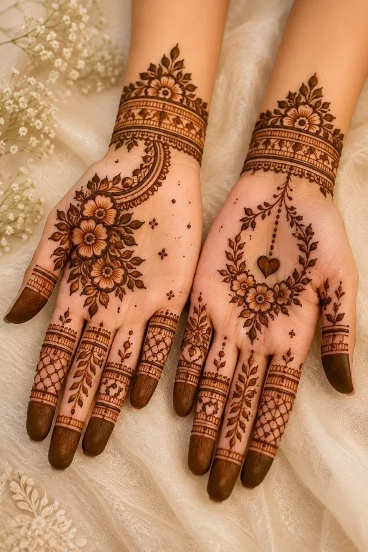 Arabic Bridal Back Hand Mehndi Design with Flowers for Diwali (2)