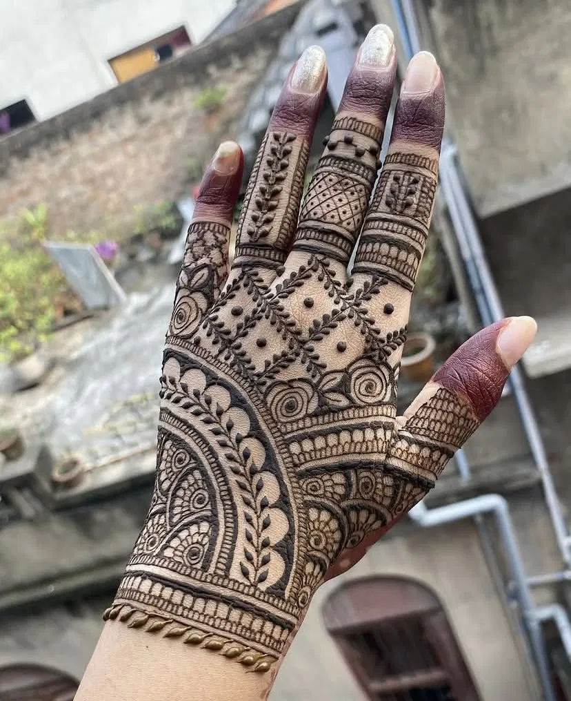 Bridal Indian Back Hand Mehndi Design for Teej