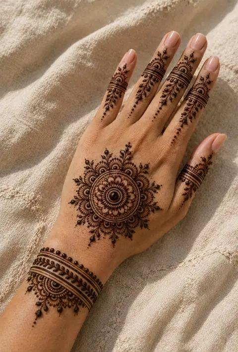 bridal indian circle full hand mehndi design